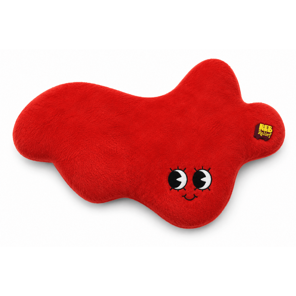 Smiling red Bae the Bloodclot mascot